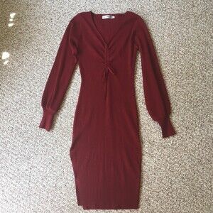 NWOT Hooklzo Stretch Dress Size S Bishop Sleeve Red Bodycon Whimsigoth Grunge
